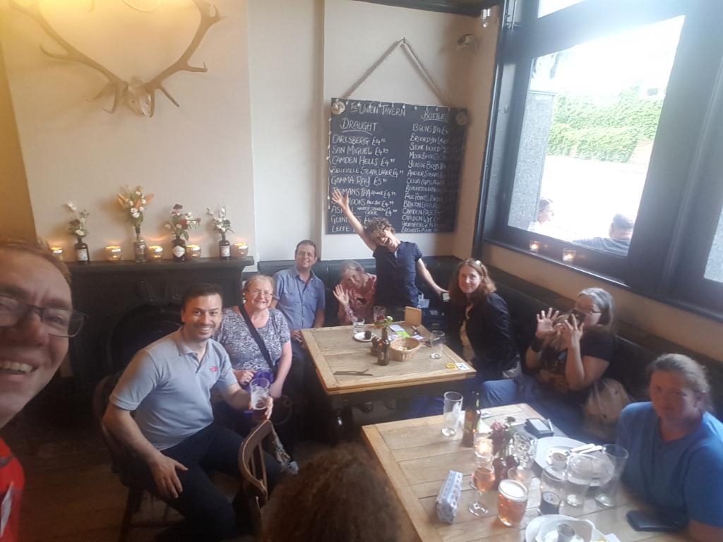 A group of people in a pub
